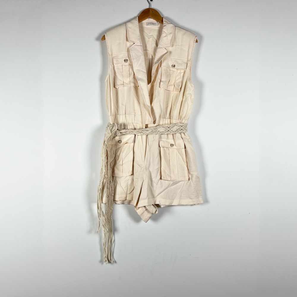RAMY BROOK Lela Braided Belt Sleeveless Utility Mini Romper Playsuit Rattan 14